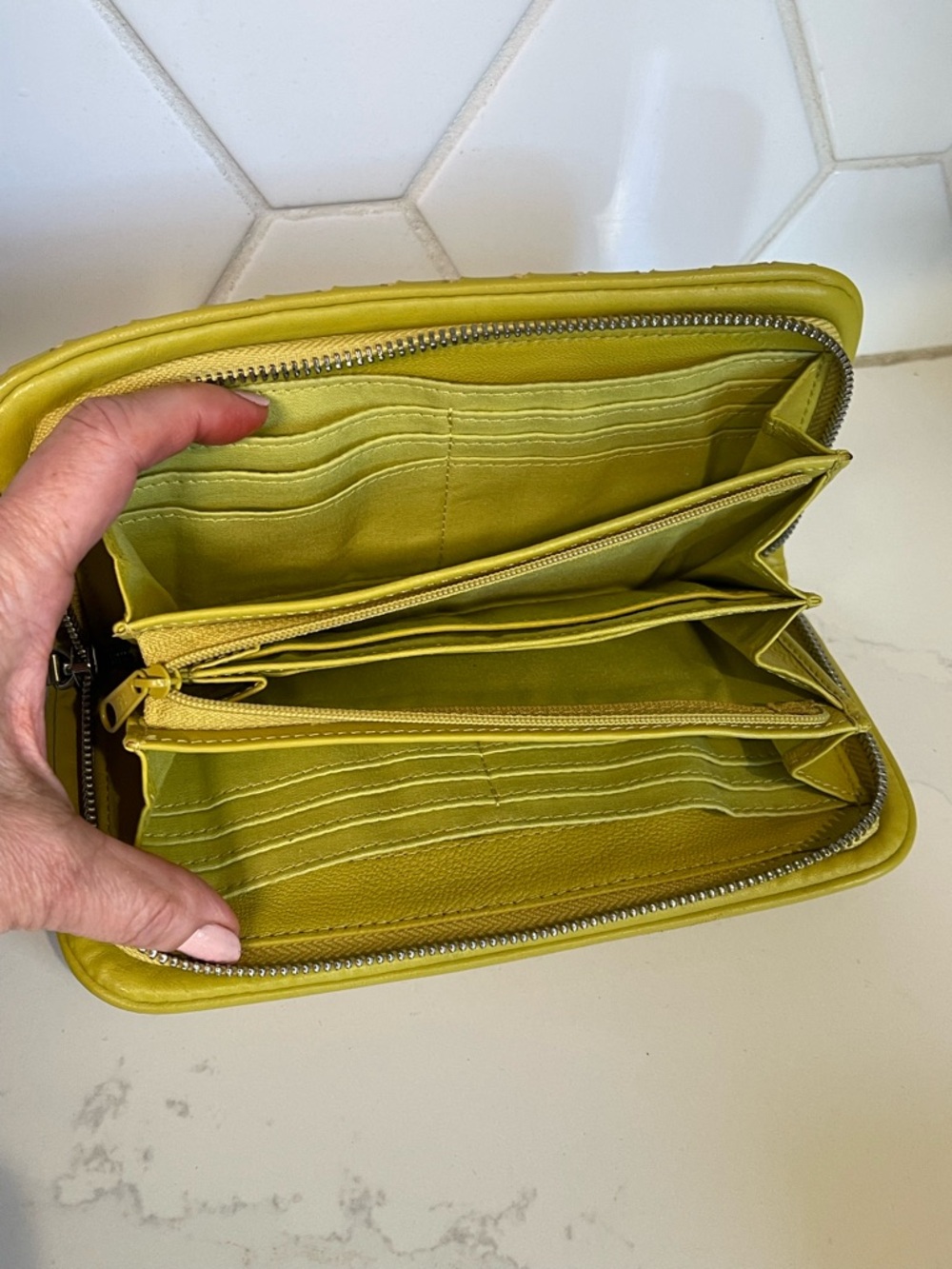 HOBO Chartreuse Woven Leather Zip Wallet - Picture 7 of 8